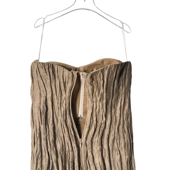 Max Mara Strapless Crinkle Column mini Dress Taupe Textured Strapless Gown US 6 - Picture 3 of 9